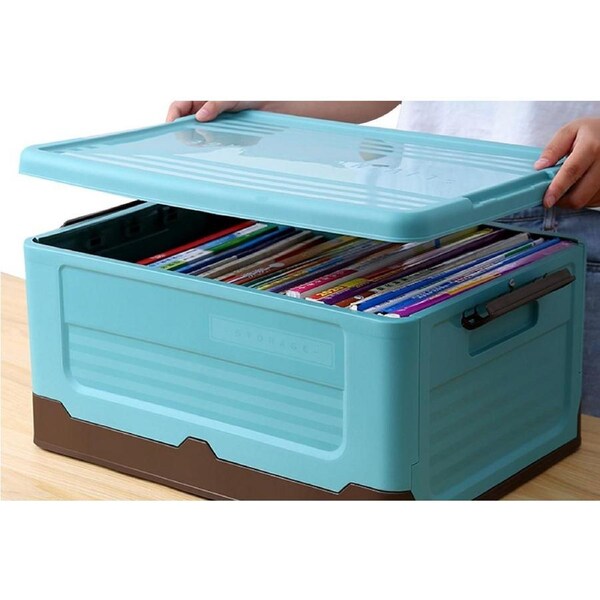 Velocity Foldable Stackable Plastic Storage Boxes Collapsible Storage Bins with Lids -Blue / Small