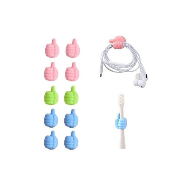 Velocity 10Pcs Silicone Thumb Wall Hooks Creative Adhesive Thumb Cable Clip Key Hook Wall Hangers for Data Cable Earphone Belt hat Key Storage Colour Random