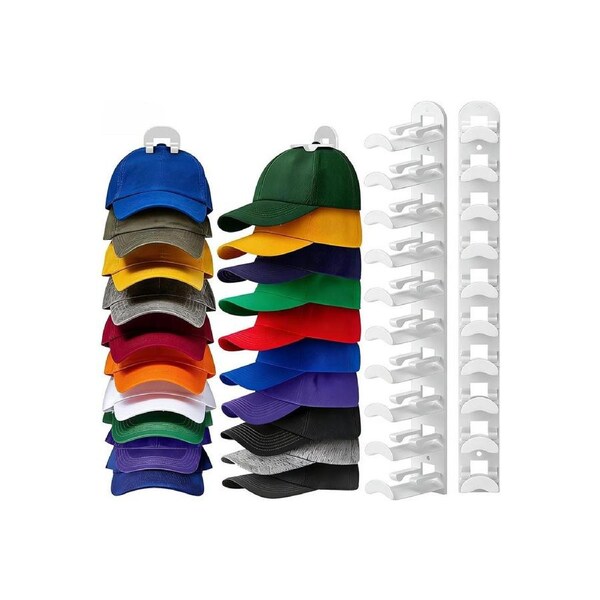 Velocity 2 Pack Hat Organizer Hold up to 20 Hats Cap Holder Hat Hangers for Wall Closet Door and Bedroom - White
