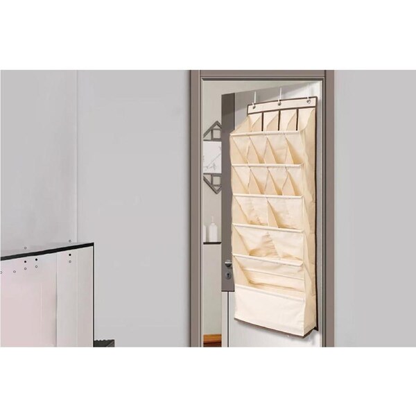 Velocity 16 Grids Over The Door Shoe Organizer for Closet Narrow Hanging Shoe Rack -Beige