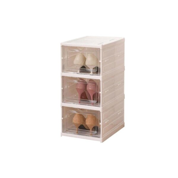 Velocity Foldable Stackable Shoe Organizer with Clear Door Plastic Shoe Rack