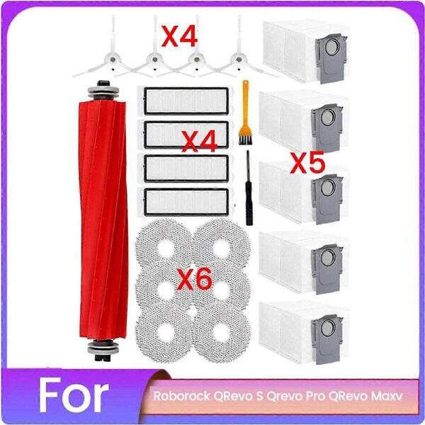 22PCS for Qrevo S, Qrevo Pro, Qrevo MaxV Robot Vacuum Cleaner Parts Main Brush Side Brush Hepa Filt