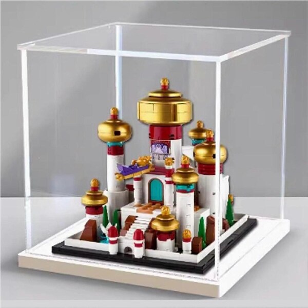 Acrylic Display Case for 40613 Agrabah's Palace, Dustproof Waterproof Clear Showcase with White Base
