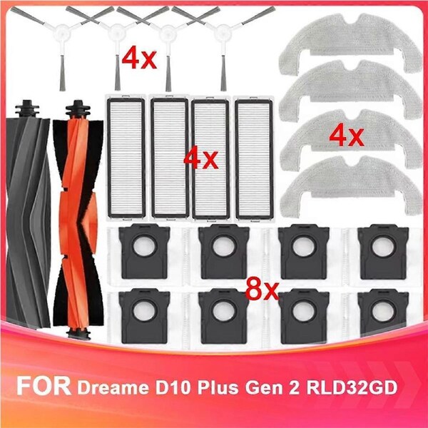 For D10 Plus Gen 2 RLD32GD Robot Vacuum Spare Parts Consumables Main Side Brush Hepa Filter Mop Clo