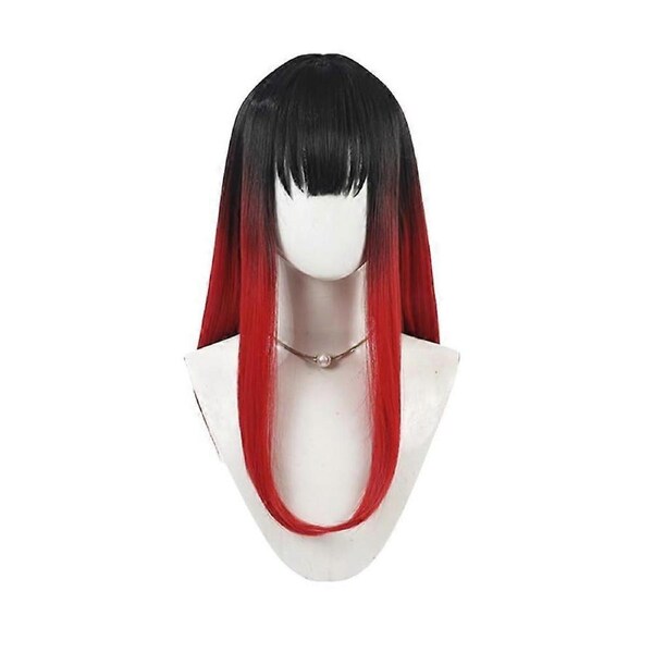 Black Red Gradient Cosplay Wig Long Straight Anime Wig with Bangs Heat Resistant for Halloween