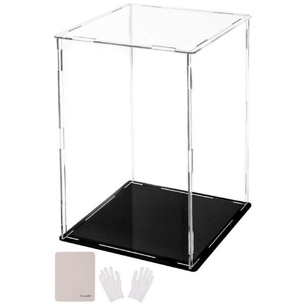 Acrylic Display Case for Collectibles, Dustproof Clear Stain Resistant Box with Gloves and Cloth, 15x15x25cm