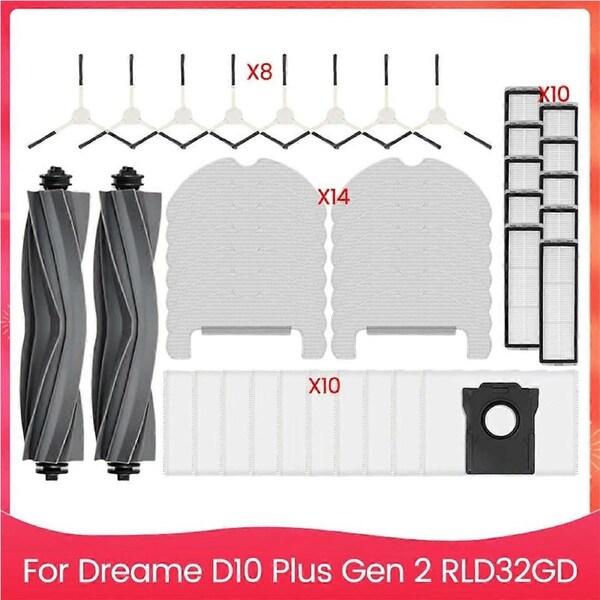 44PCS Brush Filter Dust Bag and Mop Cloth Kit for D10 Plus Gen 2 RLD32GD Vacuum Cleaner Replacement