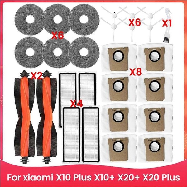 For Robot Vacuum X10 Plus,X10+, X20+, X20 Plus Main Side Brushes Hepa Filters Mop Cloth Dust Bags P