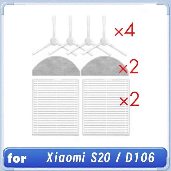 8 Pcs for S20 / D106 Robot Vacuum Cleaner Cleaning Kit Sweeper Accessories Main Side Brush Rag Filt