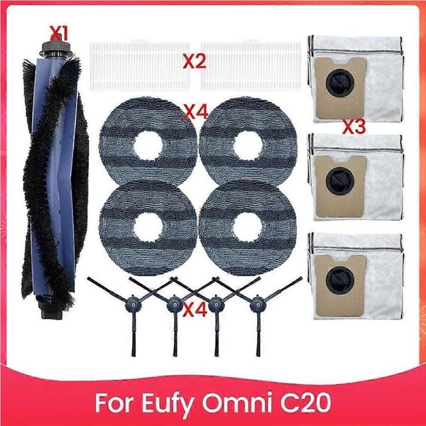 14PCS Main Brush Filter Mop Cloth and Dust Bag Set for Omni C20 Robotic Vacuum Cleaner Replacement