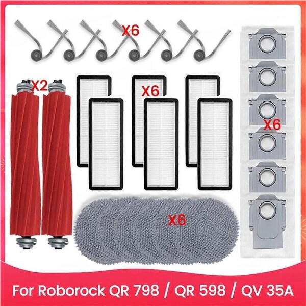 Accessories Kit for QR 798 / QR 598 / 35A Main Roller Side Brush HEPA Filter Mop Cloth Dust Bags