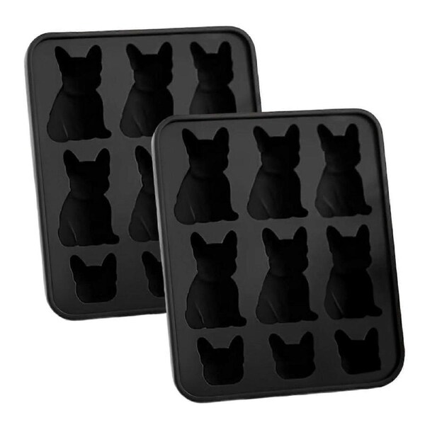 2Pcs French Bulldog Ice Model Silicone Mold Large 3D Ice Sculptures Maker Dishwasher Safe Ice Mold Easy Demolding Ice Mold