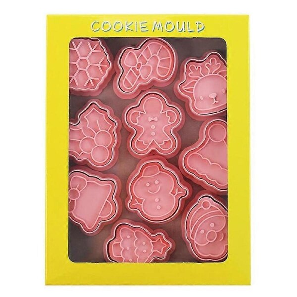 10 Pcs Christmas Theme Biscuit Mold Cookie Stamp Easy Demoulding Cartoon Pictures 3D Effect for Biscuit Shop Qinhai