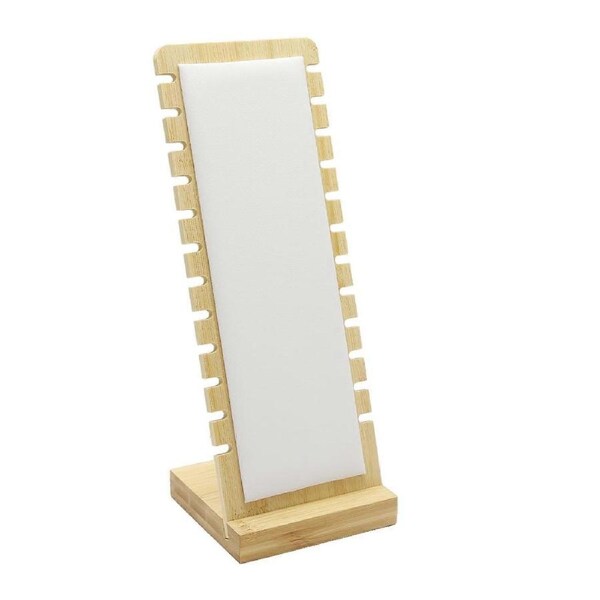 12Slot Necklace Display Stand with LeatherFilled Jewelry Organizer, Wooden Rack for Bracelets