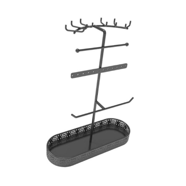 Jewelry Organizer Stand for Earrings Necklaces Bracelets with Key Holder Space Saving Black