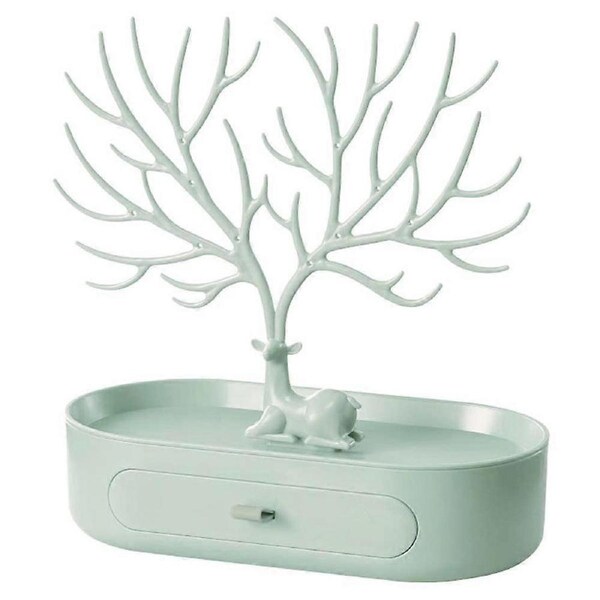 Jewelry Organizer Tree Shaped TwoTier Display Stand with Drawer for Necklaces Earrings Bracelets Green