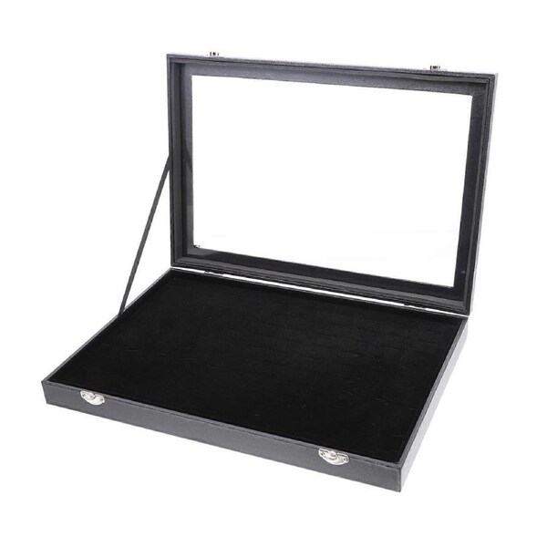 100 Slot Ring Display Case with Clear Lid, Large Capacity Jewelry Organizer Box for Storage and Showcase