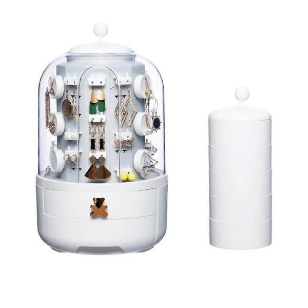 Jewelry Organizer 360?? Rotating Large Capacity Transparent Dustproof MultiLayer Storage Box White