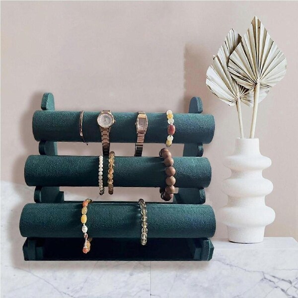 Jewelry Display Stand for Bracelets and Necklaces, MultiTier Flannelette Organizer Green