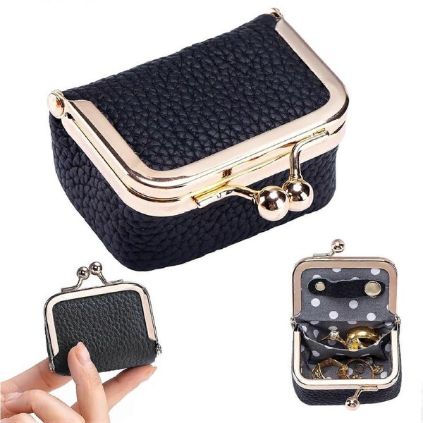 Leather Travel Jewelry Box Vintage Chic Compact Case with Secure Kiss Lock for Women Earrings Rings Necklace