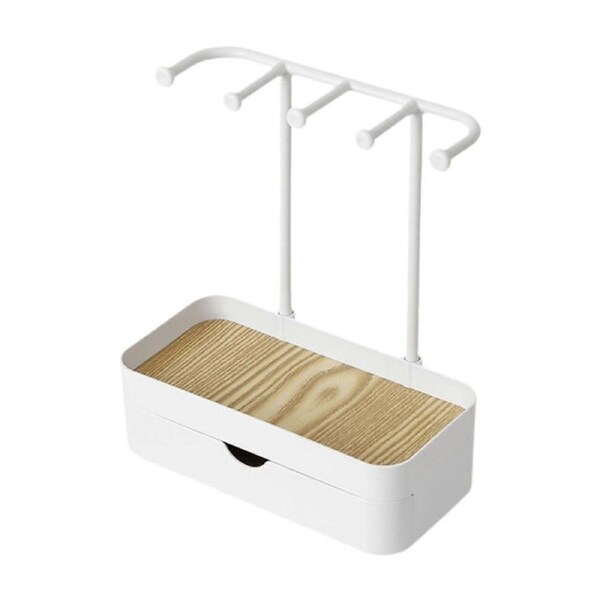 Jewelry Organizer with Hooks and Wooden Tray, Tabletop Display Stand with Drawer for Rings Earrings Necklaces