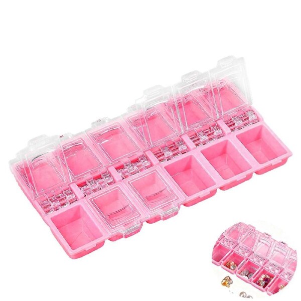 Jewelry Storage Box with 12 Compartments, Clear Lid Earring Organizer, Small Travel Case Pink