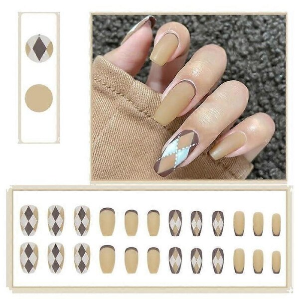 24pcs Press On Nails with Glue Glitter Full Cover ABS False Nails Multiple Sizes in Box