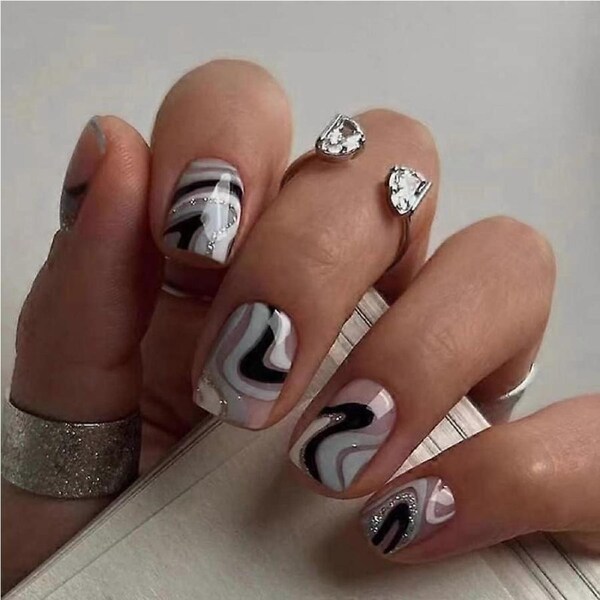 24pcs Cat's Eye Short Square Press On Nails Fake Nails Glossy Artificial Tips for Women
