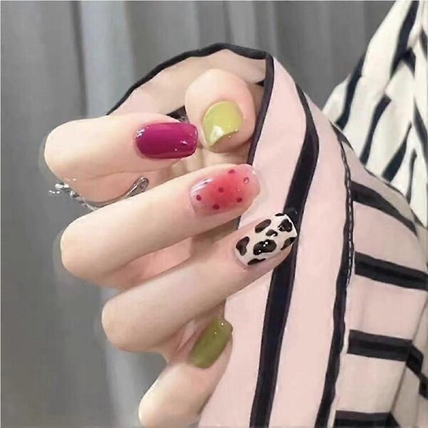 Handmade Press On Nails with Polka Dot Design, Reusable Fake Nails for Women, SalonGrade Gel Finish