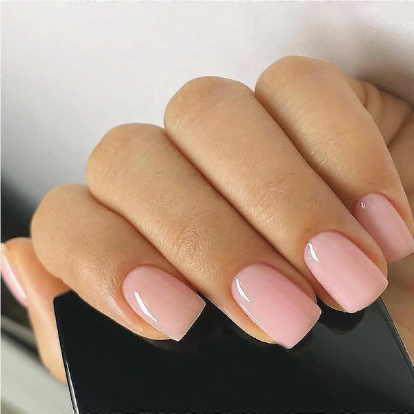 Nude Pink Cat Eye Press On Nails Kit with Glue, Square Shape, SalonQuality Glossy Finish