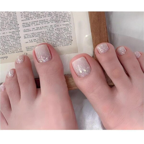 Pink Glitter Fake Toenails Set Acrylic Full Cover Press On Toenails for Women Girls