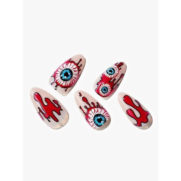 Short Almond Press on Nails Kit, Red Medium Oval Fake Nails, Reusable Full Cover Glue on Nails for Women