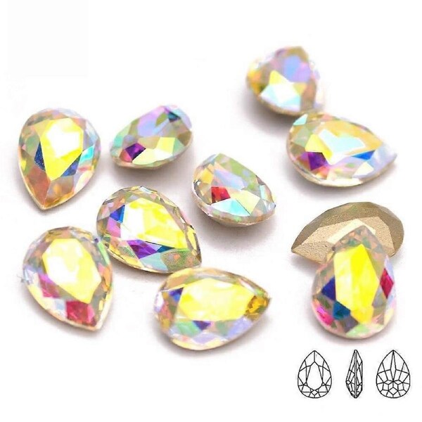 Press On Nails with AB Crystal Rhinestones, Full Coverage Tips for 3D Nail Art Decorations