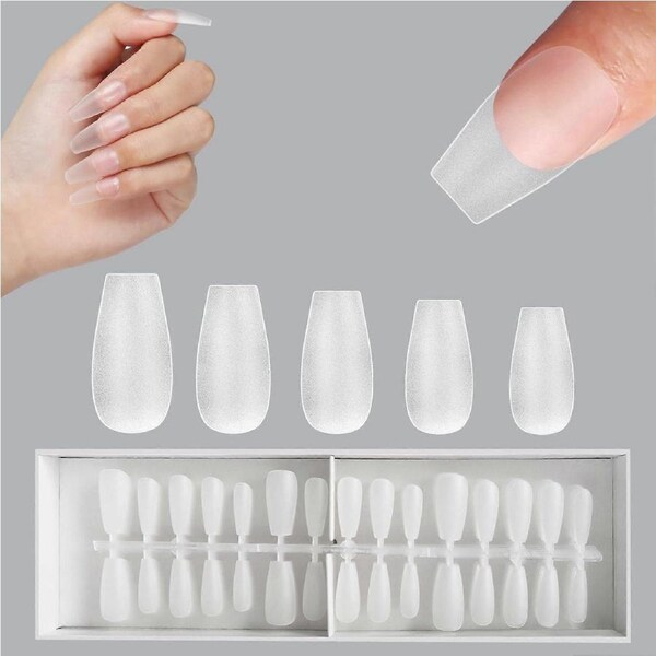 Coffin Nail Tips Clear Soft Gel Prebuff Matte Finish 10 Sizes 300pcs Ultra Fit with Box