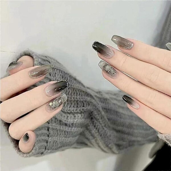 Press on Nails French Coffin Long Acrylic False Nails 24pcs with Glue Salon Quality Reusable