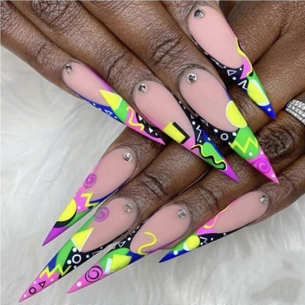 Long Stiletto Press On Nails French Fake Nails with Adhesive Tabs Leopard Print 24pcs Set
