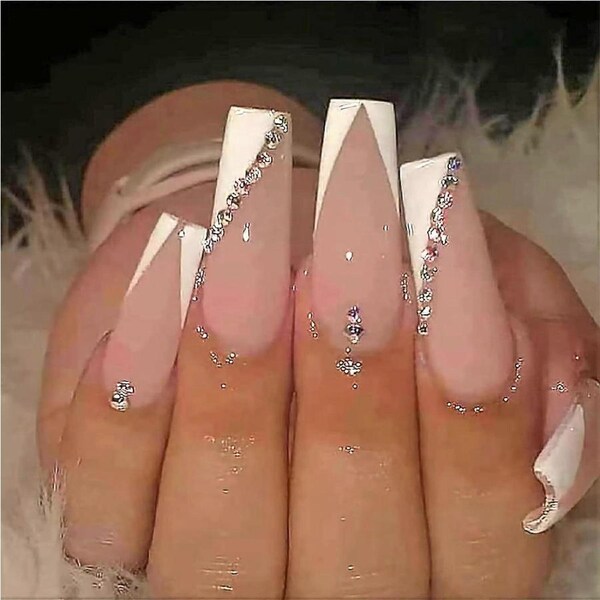 Long Ballerina Press on Nails 24pcs Gold Foil Acrylic Fake Nails with Durable Glossy Finish