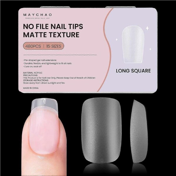 Long Square Matte Fake Nail Tips 480PCS Full Cover Press On Extensions No Shaping Needed