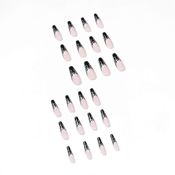 24 Pcs French Black Press On Nails with Glue, SelfAdhesive Reusable Fake Nails for Women