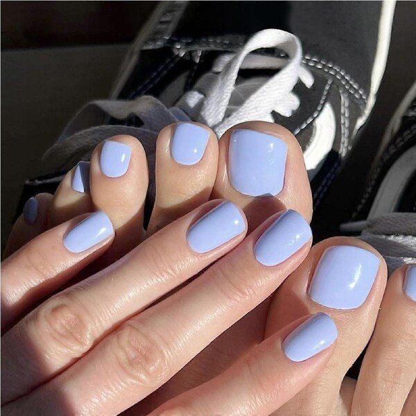 48pcs Press on Nails and Toenails Set Square Blue Fake Toenails Kit Reusable Salon Finish