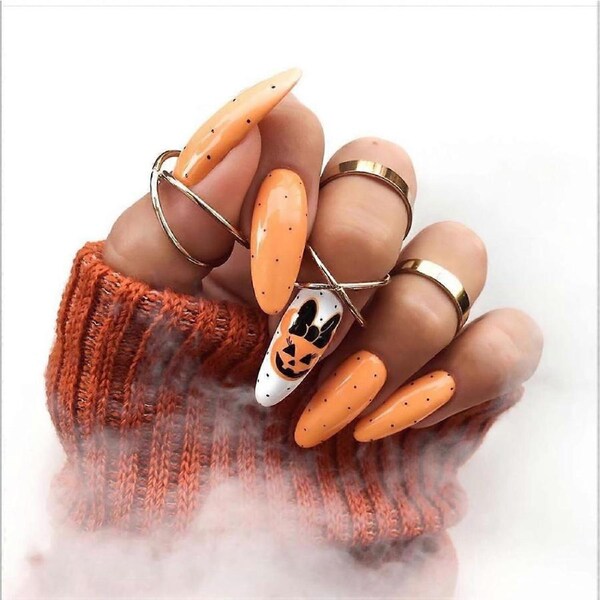 Extra Long Press on Nails with Adhesive Tabs, 24pcs Reusable Coffin Fake Nails for Halloween