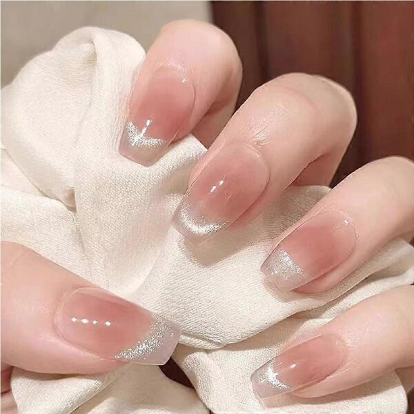 Handmade Coffin Press on Nails Long Blue Fake Nails with Gel Finish, Reusable and Easy Application