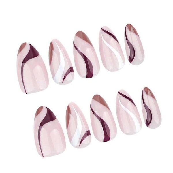 Glossy French Press On Nails 24 Pcs Set, Almond Fake Nails with Natural Glossy Finish for Quick DIY Manicure