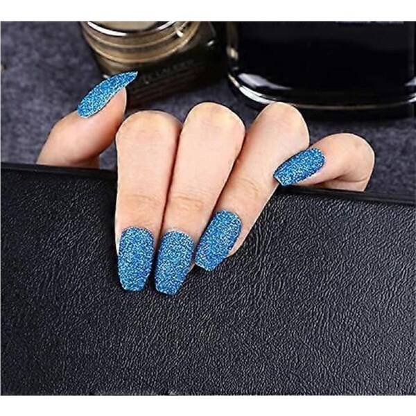 Medium Length Ballerina Press On Nails Dark Blue Full Cover Shiny Acrylic Fake Nails 24PCS Reusable