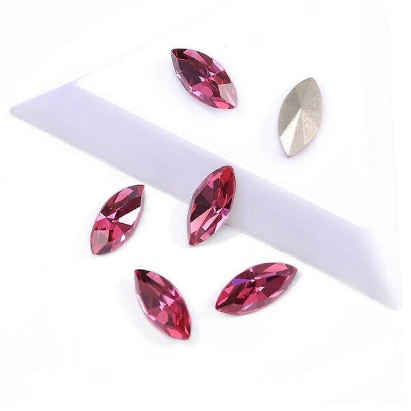 Rose Color Press On Nail Tips with Rhinestones, Durable Full Cover Acrylic for Nail Art