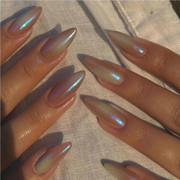 Medium Almond Multicolor Gradient Glossy Press on Nails Solid Gel Fake Nails 24pcs LongLasting Wear