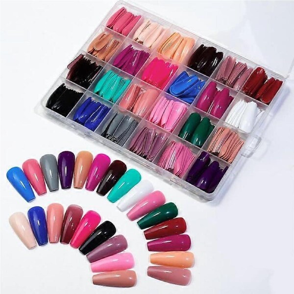Press On Nail Kit 576pcs Full Cover Fake Nails 24 Colors 12 Sizes with Storage Box for Women Girls