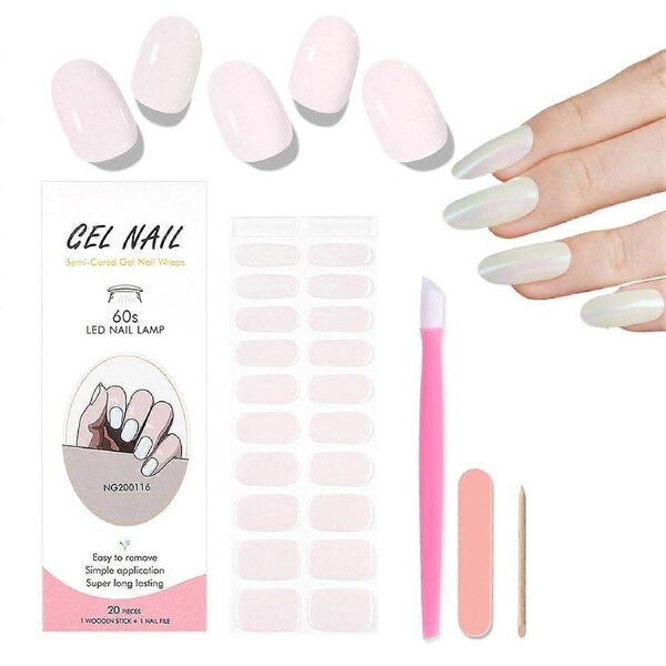 Semi Cured Gel Nail Strips Pearlescent Blue Mirror Finish UV LED Easy Application Long Lasting Wear