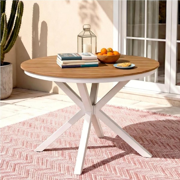 Gardeon Outdoor Dining Table 108CM Aluminum Frame WPC Tabletop Round Desk Patio Furniture