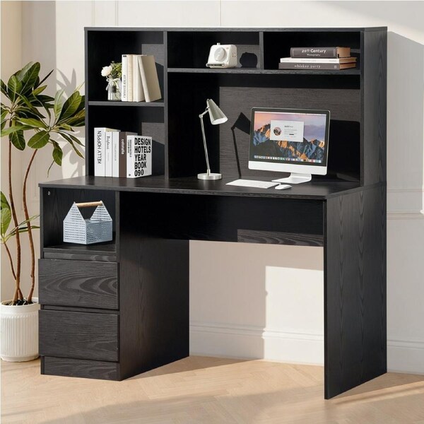 Calmare Black Computer Desk Office Study Desks Table Bookshelf 2 Drawers 120cm
